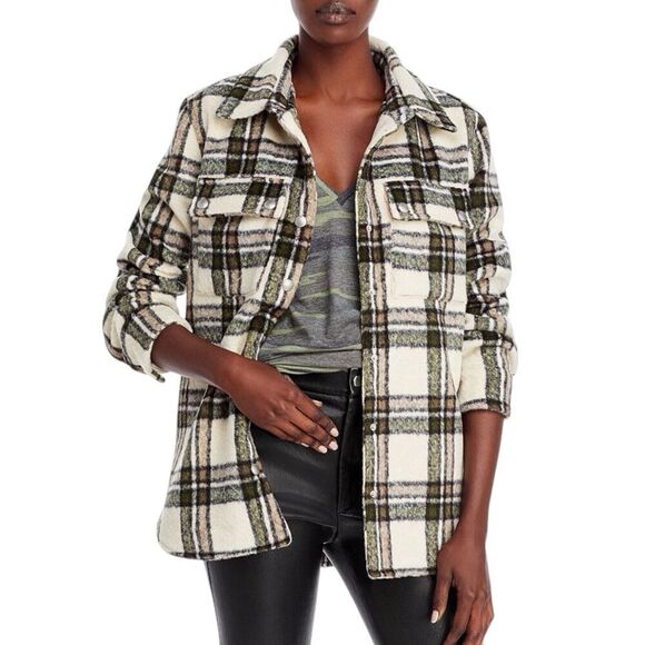 BLANK NYC Shacket Womens‎ XL Cream Wool Blend Flannel Snap Outsider Jacket - Picture 5 of 14